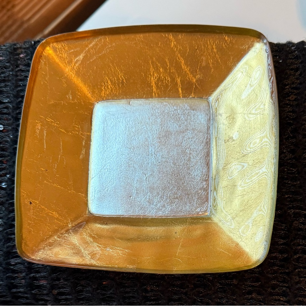 PartyLite P7029 Gold Glass ‘Medici’ Pillar Candle Holder Tray